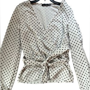 Boohoo white polka dot puff sleeve blouse